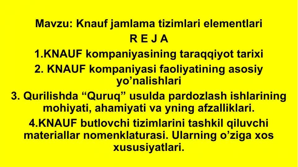 Knauf jamlama tizimlari elementlari