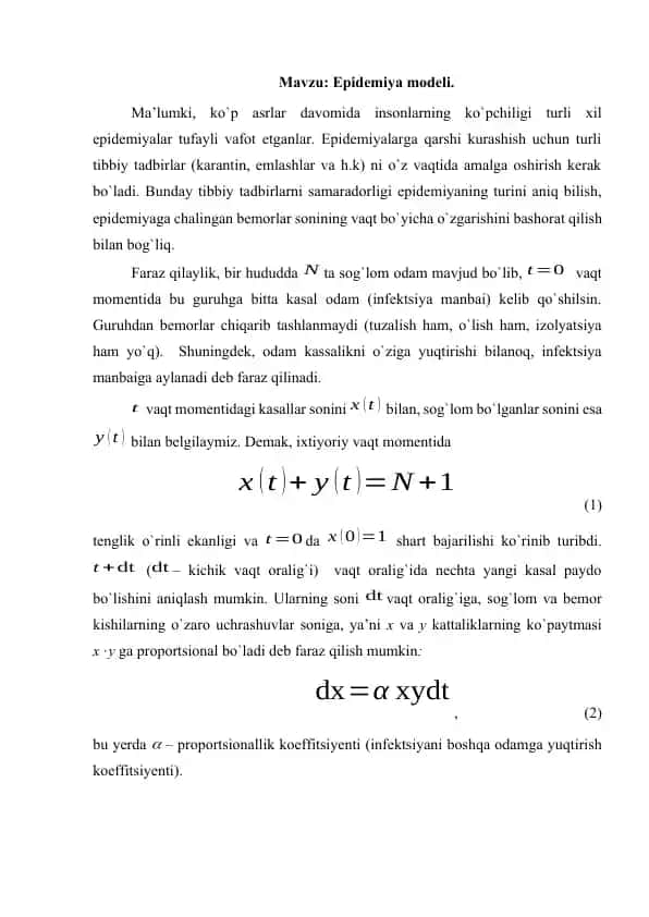 Epidemiya modeli