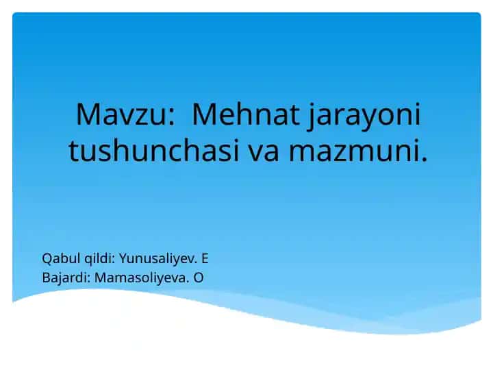 Mehnat jarayoni tushunchasi va mazmuni