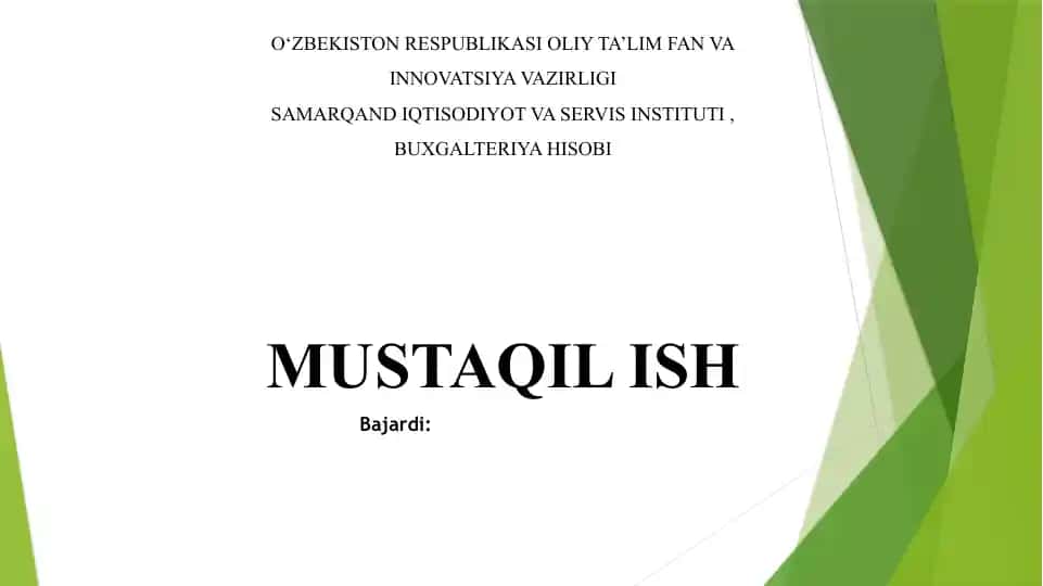 O‘ZBEKISTON RESPUBLIKASI OLIY TA’LIM FAN VA INNOVATSIYA VAZIRLIGISAMARQAND IQTISODIYOT VA SERVIS INSTITUTI , BUXGALTERIYA HISOBI MUSTAQIL ISH