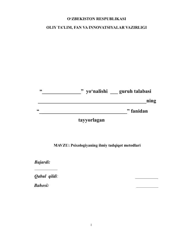 Psixologiyaning ilmiy tadqiqot metodlari