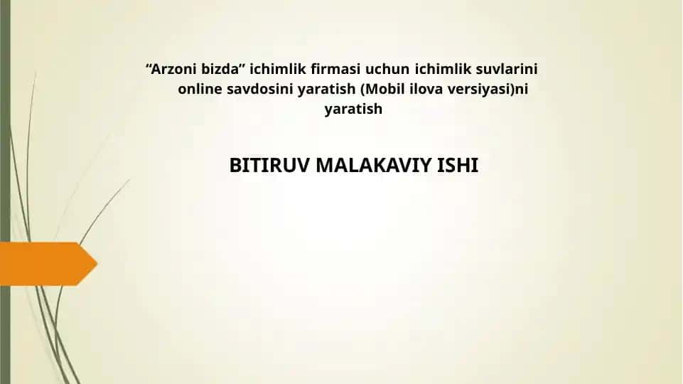 "Arzoni.bizda" ichimliklar firmasi uchun ichimlik suvlarini onlayn savdosi (Mobil ilova versiyasi)