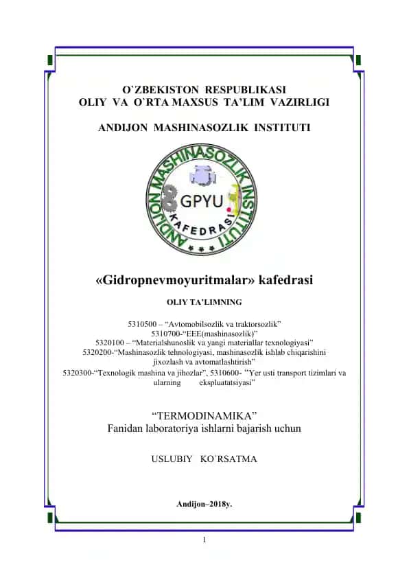 Termodinamika laboratoriyasi uslubiy ko'rsatma