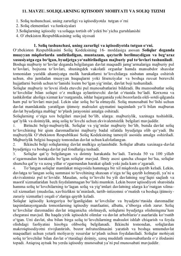 Soliq tizimi va soliq siyosati