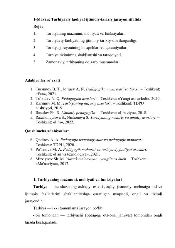 Tarbiyaning nazariy va amaliy asoslari