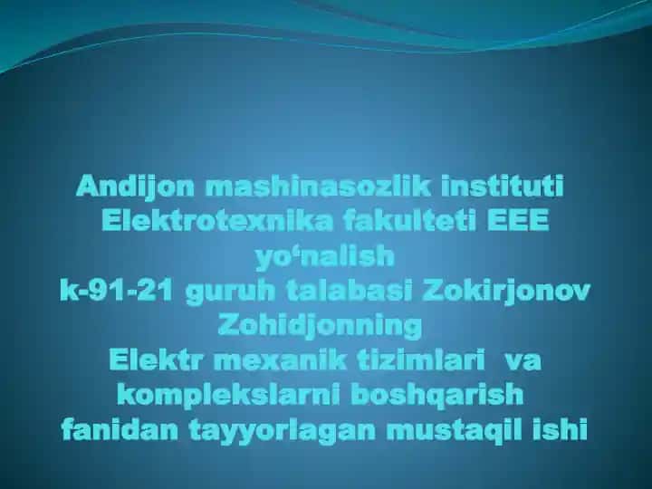 Sinxron dvigatelni ishga tushirishning andozaviy sxemasi