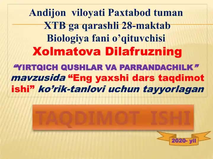 YIRTQICH QUSHLAR VA PARRANDACHILIK darsi