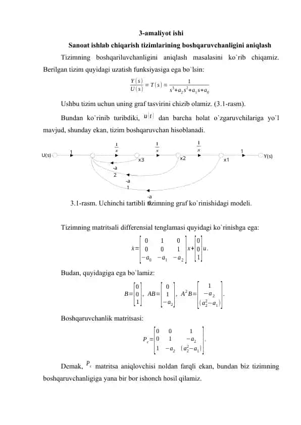 Sanoat ishlab chiqarish tizimlarining boshqaruvchanligini aniqlash