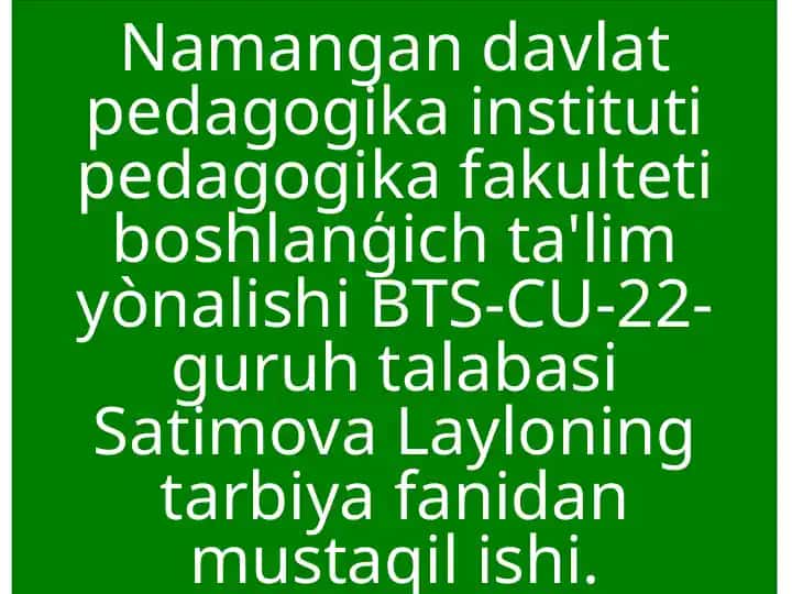 3-sinf "Tarbiya" darsligini oʻrganish