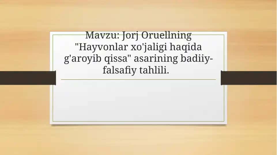 "Animal Farm (Hayvonlar xo'jaligi haqidagi aroyib qissa)"