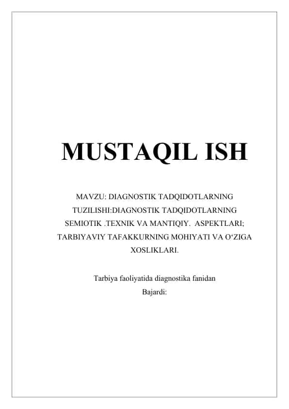 DIAGNOSTIK TADQIDOTLARNING TUZILISHI