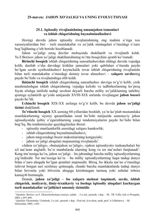 Jahon xo’jaligi va uning evolyutsiyasi