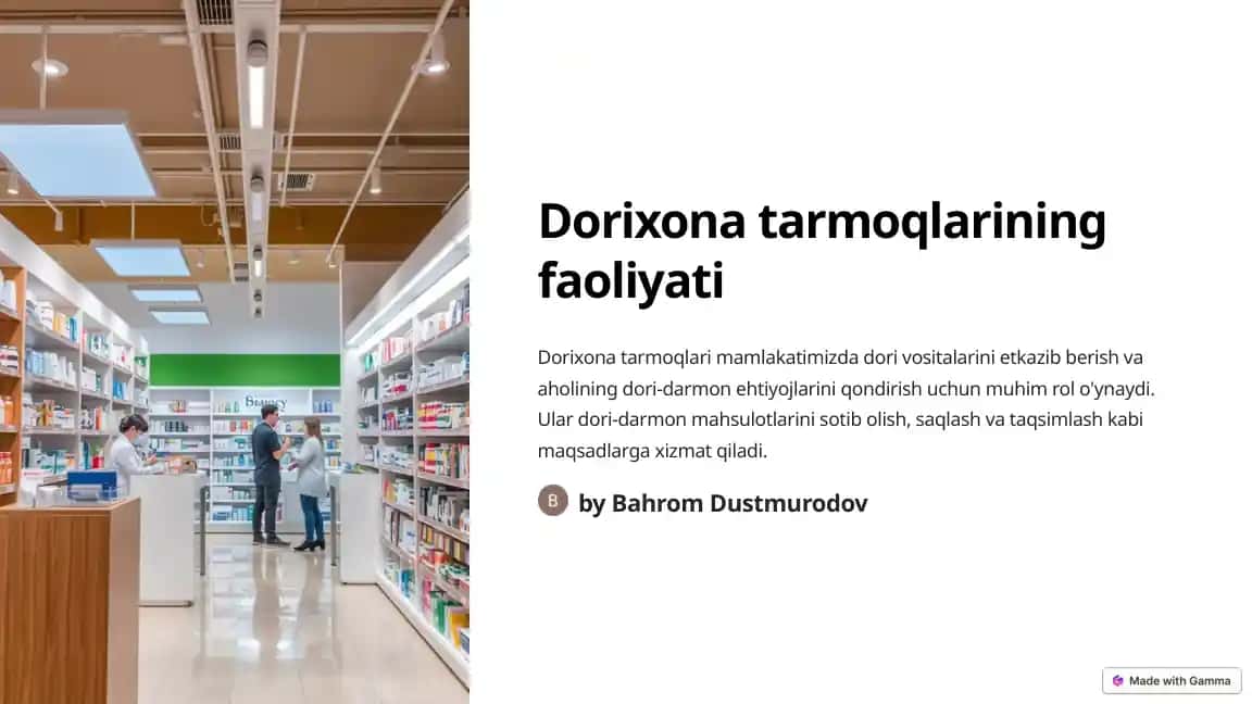 Dorixona tarmoqlarining faoliyati