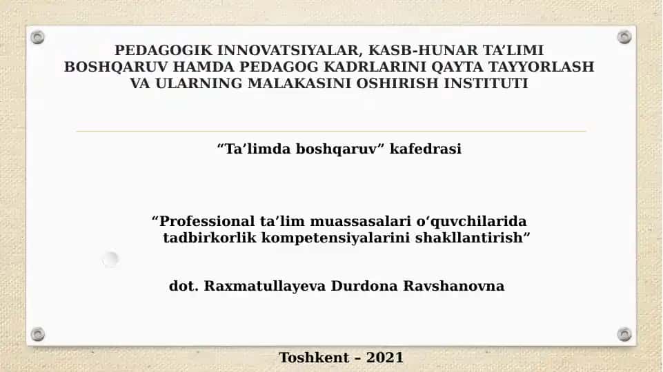 O‘quvchilarni tadbirkorlik faoliyati ga jalb etish shart-sharoitlari