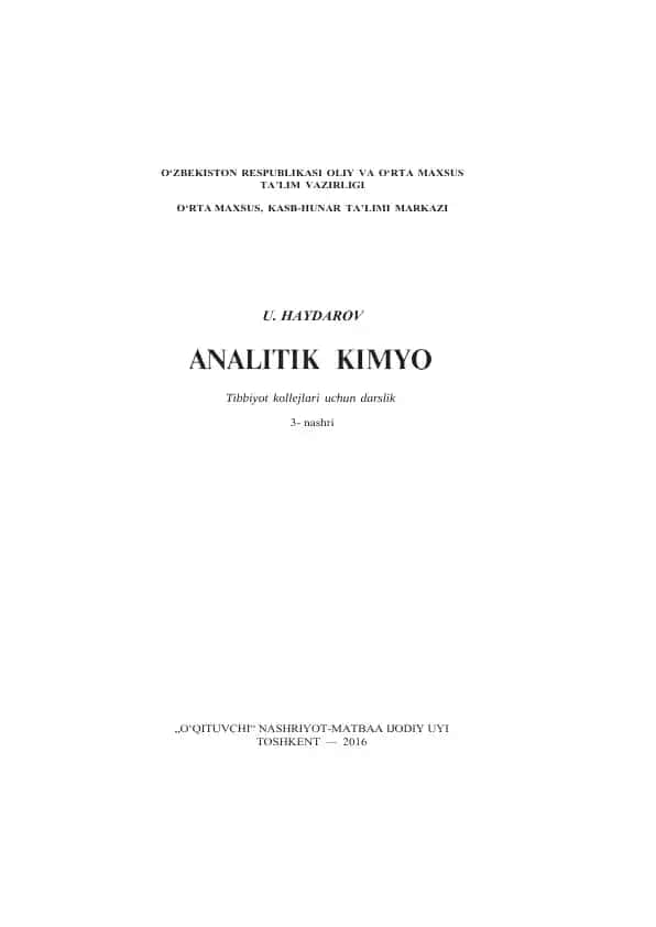 Tibbiyot kollejlari uchun darslik