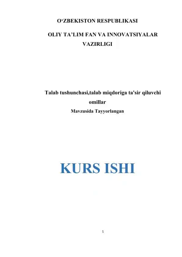 Talab Tushunchasi va Talab Miqdoriga Ta'sir Qiluvchi Omillar