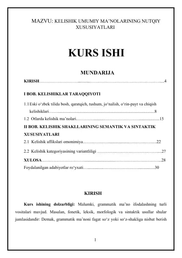 KELISHIK UMUMIY MA’NOLARINING NUTQIY XUSUSIYATLARI