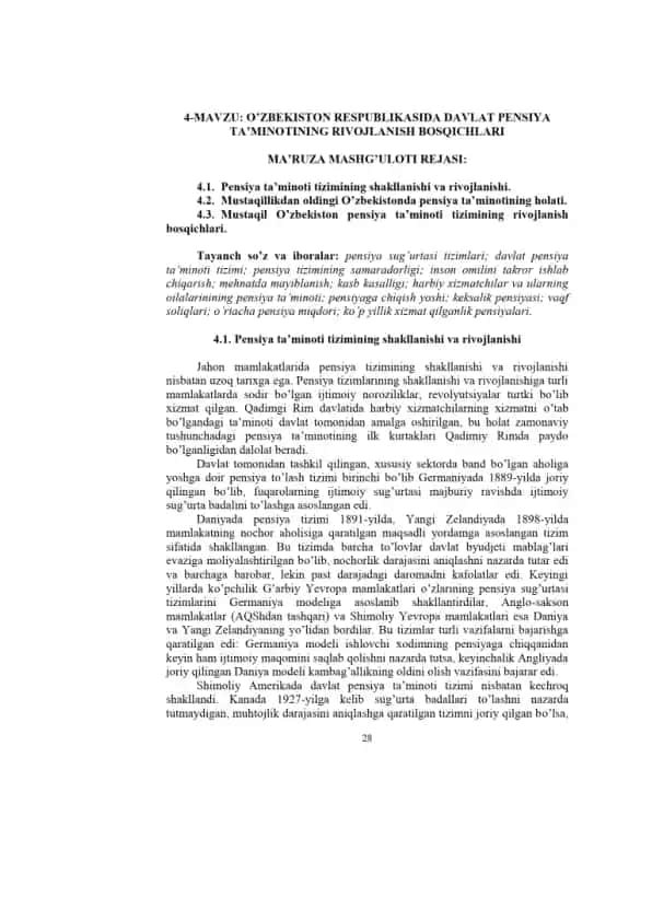 O'zbekiston Respublikasida davlat pensiya ta'minotini rivojlanish bosqichlari