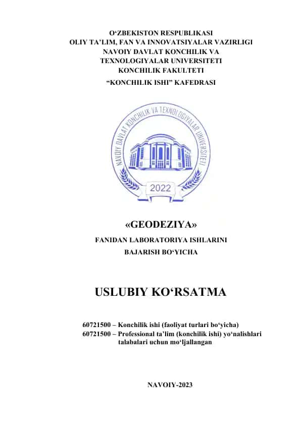 Geodeziya fanidan laboratoriya ishlarini bajarish bo‘yicha uslubiy ko‘rsatma
