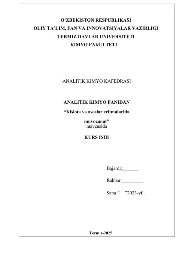 Kislota va asoslar eritmalarida muvozanat