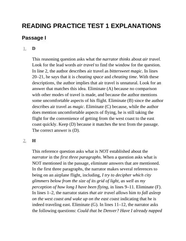 READING PRACTICE TEST 1 EXPLANATIONS