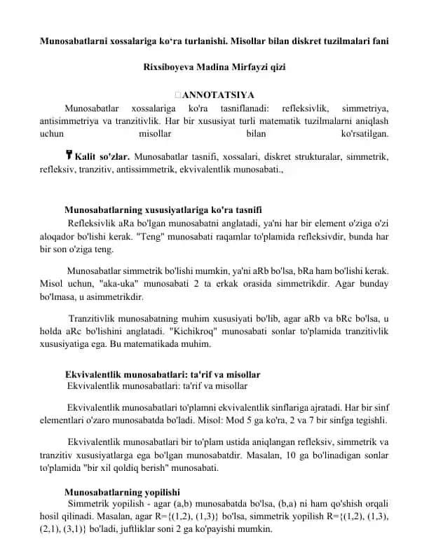Diskret tuzilmalari fani