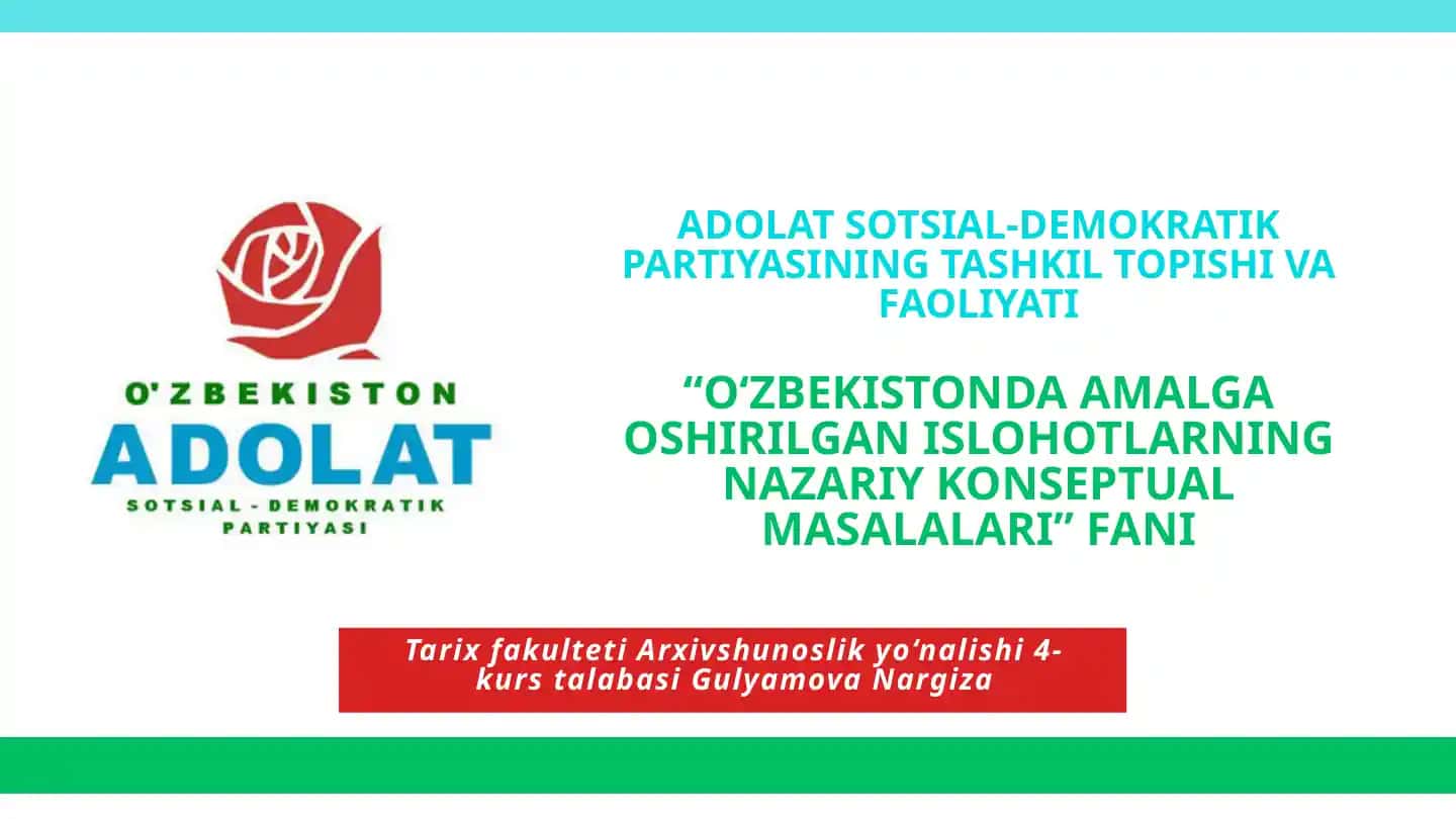 “O'zbekistonda Amalga Oshirilgan Ishlohotlarning Nazariy Konseptual Masalalari” Fani