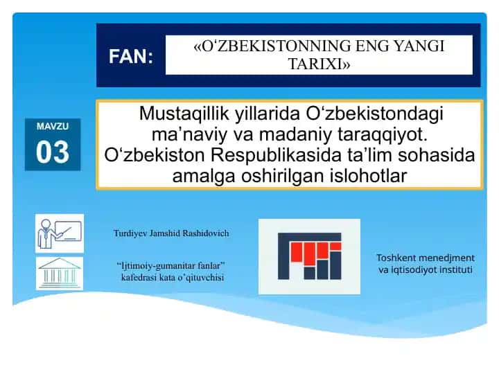 O‘zbekistondagi ma’naviy va madaniy taraqqiyot