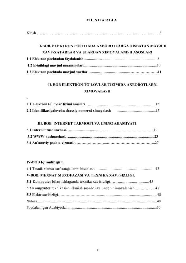 ELЕKTRОN TO`LOVLАR TIZIMIDА АХBОRОTLАRNI ХIMОYALАSH kurs ishi