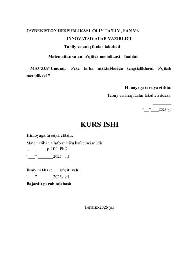 Umumiy o’rta ta’lm maktablarida tengsizliklarni o’qitish metodikasi
