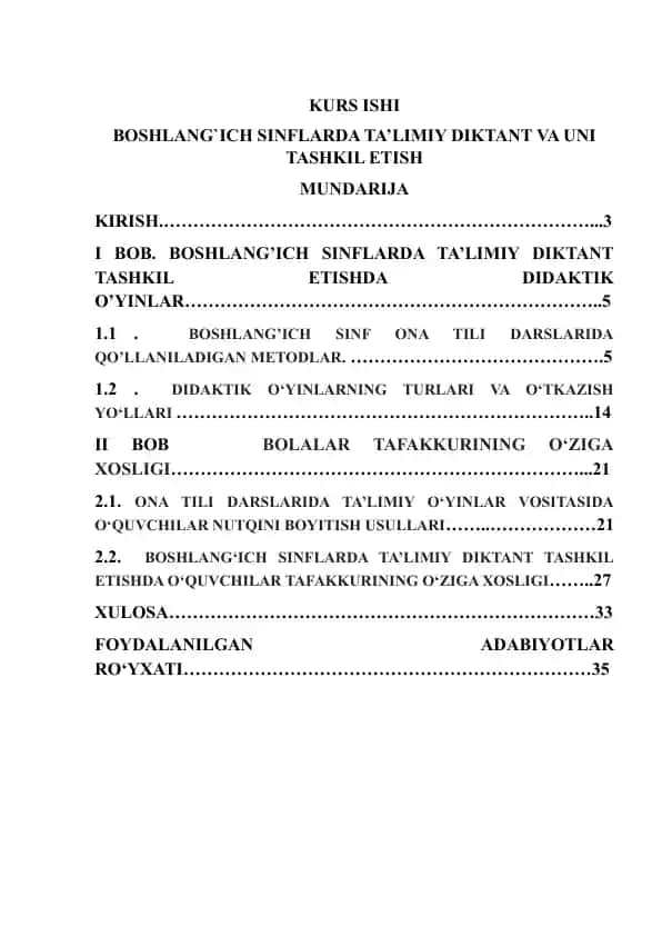 Boshlang`ich sinflarda ta’limiy diktant va uni tashkil qilish