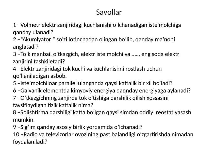 Elektr zanjiri va galvanik element