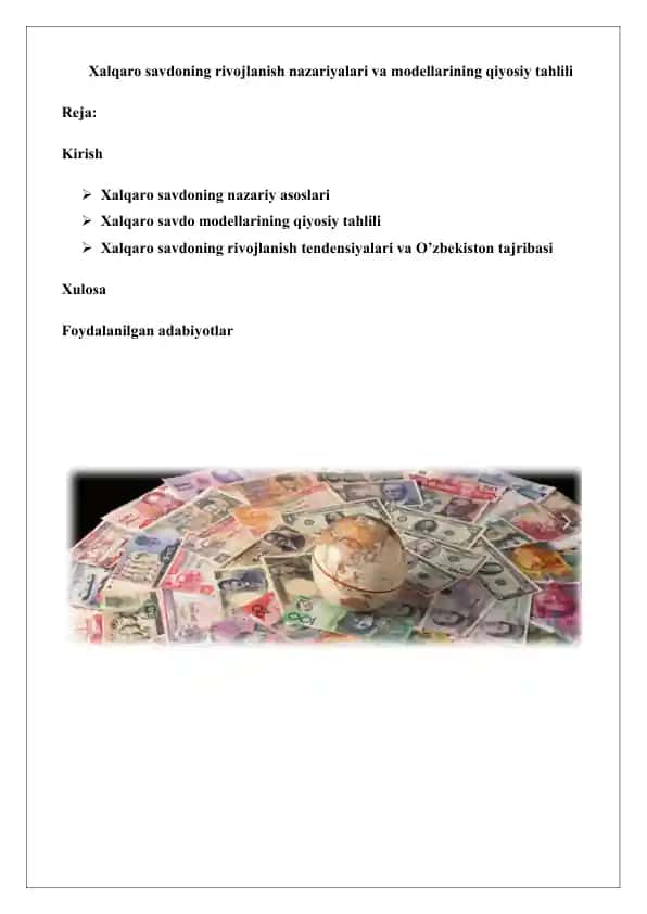Xalqaro savdoning rivojlanish nazariyalari va modellarining qiyosiy tahlili