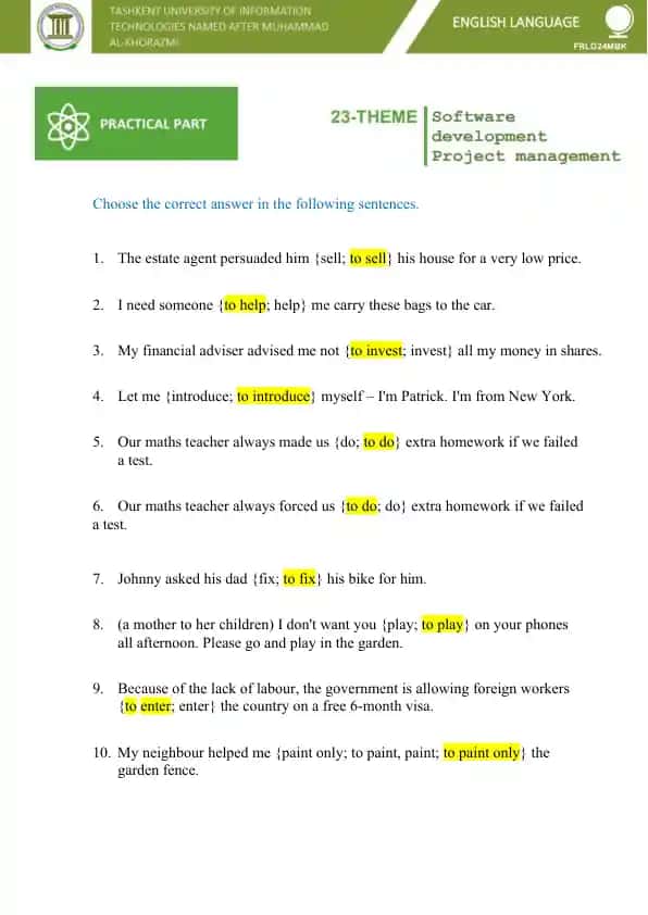 Verb Form Exercise