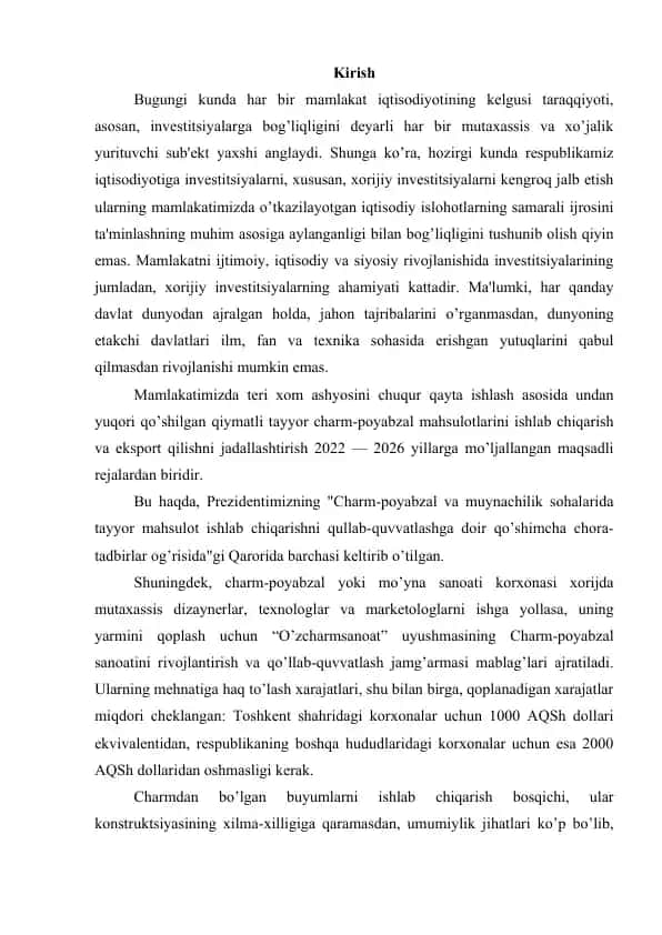 Charm-poyabzal mahsulotlari