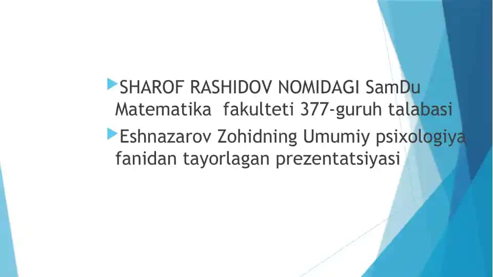 Umumiy psixologiya fanidan talabalarga murojaat