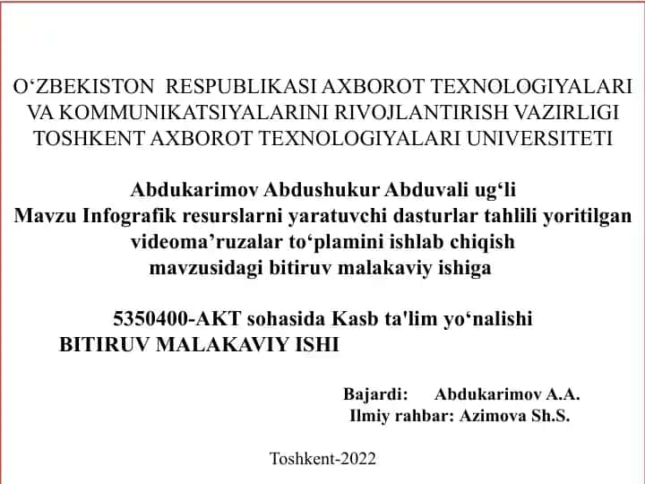 Infografik resurslarni yaratuvchi dasturlar tahlili yoritilgan video ma’ruzalar to‘plami