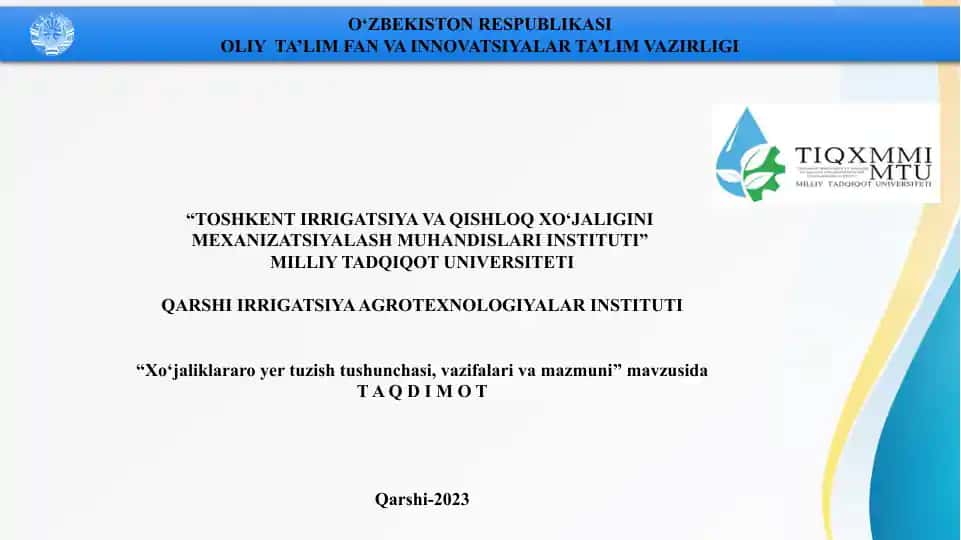 Xo‘jaliklararo yer tuzish tushunchasi, vazifalari va mazmuni