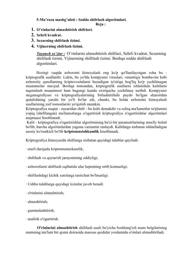 Sodda shifrlash algoritmlari