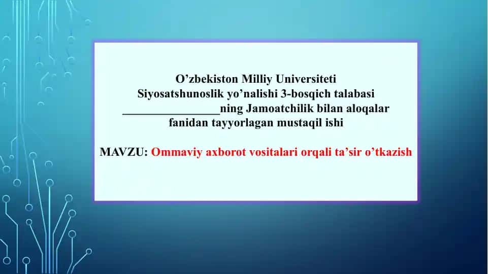 Ommaviy axborot vositalari orqali ta’sir o’tkazish