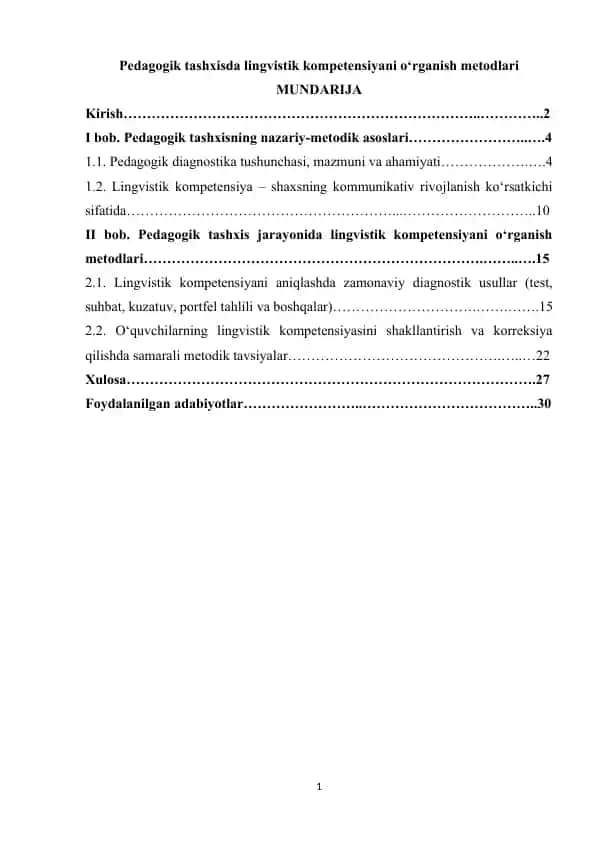 Pedagogik tashxisda lingvistik kompetensiyani o‘rganish metodlari