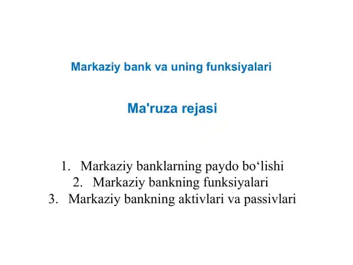 Markaziy bank va uning funksiyalari
