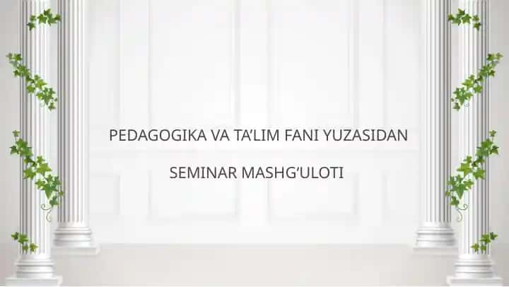 PEDAGOGIKA VA TA’LIM FANI YUZASIDANSEMINAR MASHG‘ULOTI