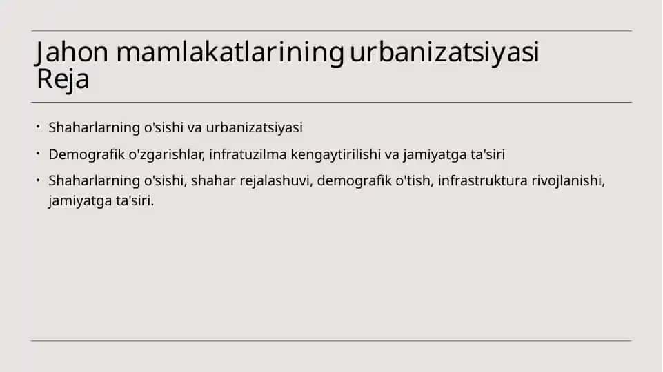 Jahon mamlakatlarining urbanizatsiyasi