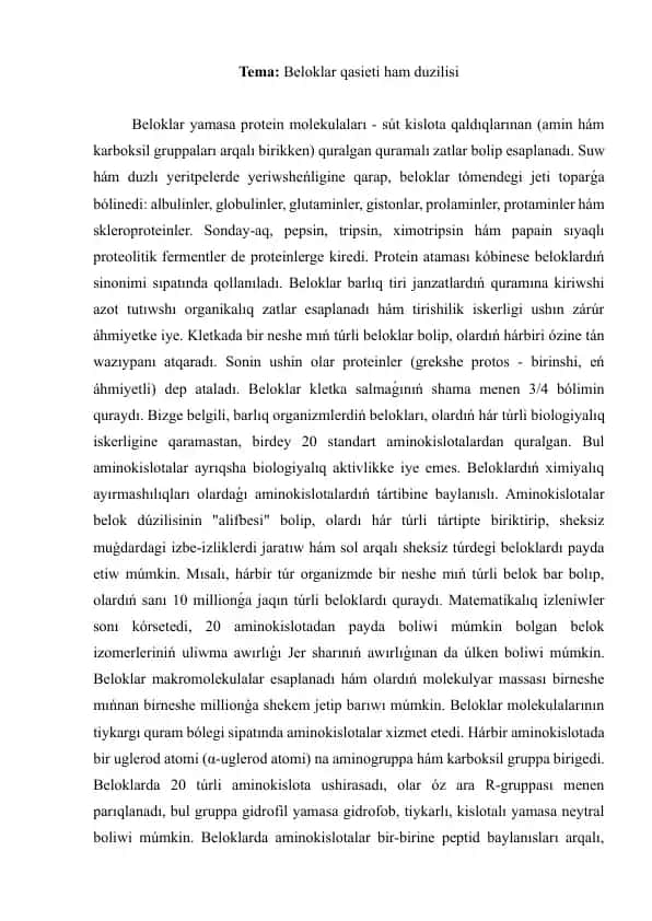Beloklar qasieti ham duzilisi