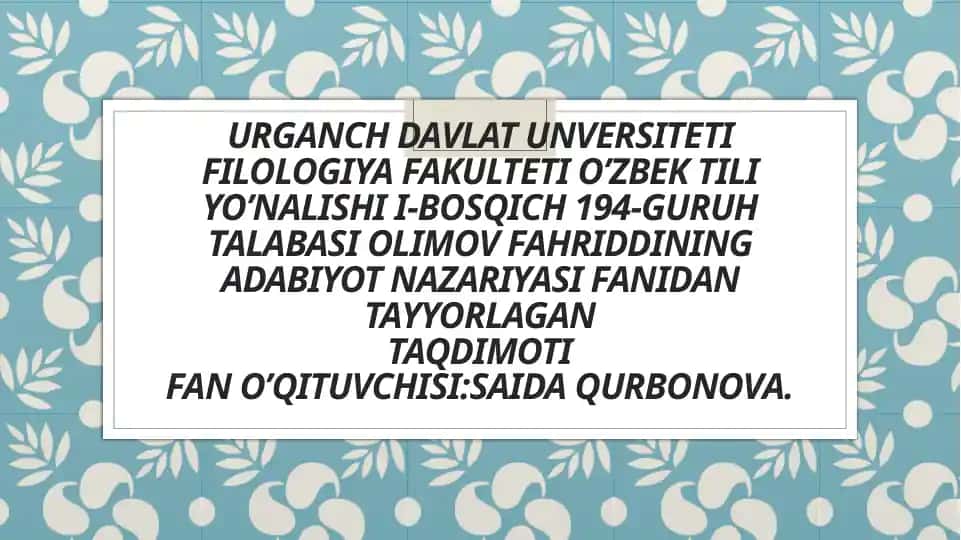 Abdulla Oripovning Adabiyot Nazariyasi va Fanlari