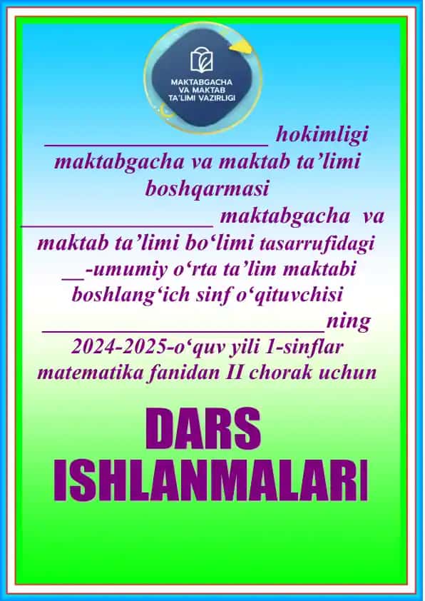 2024-2025-o‘quv yili 1-sinflar uchun Matematika fanidan II chorak taqvim mavzu rejasi
