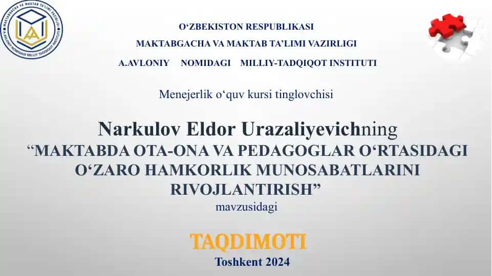 Menejerlik o‘quv kursi taqdimoti