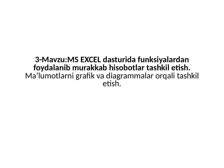 MS Excel dasturida funksiyalardan foydalanish