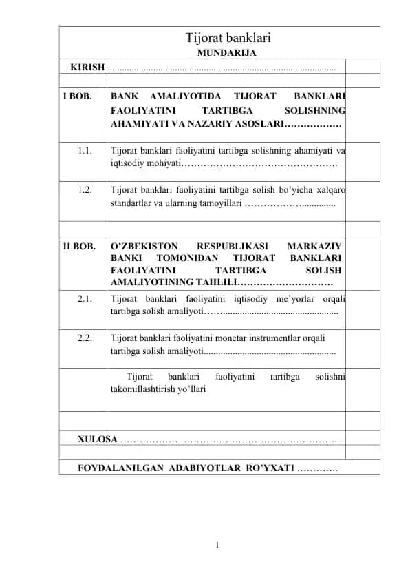 Bank amaliyotida tijorat banklari faoliyatini tartibga solishning ahamiyati va nazariy asoslari